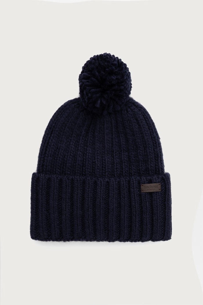 Barbour Czapka z pomponem męska z wełny granatowy MHA0905