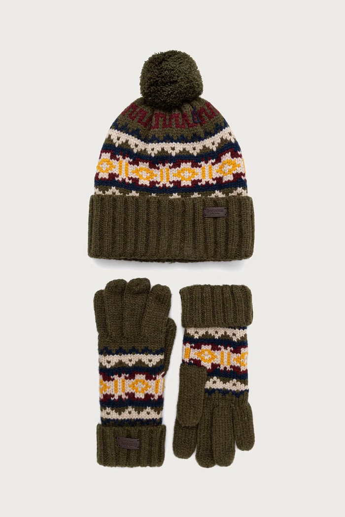 Barbour Czapka i rękawiczki męskie z dodatkiem wełny zielony MGS0109