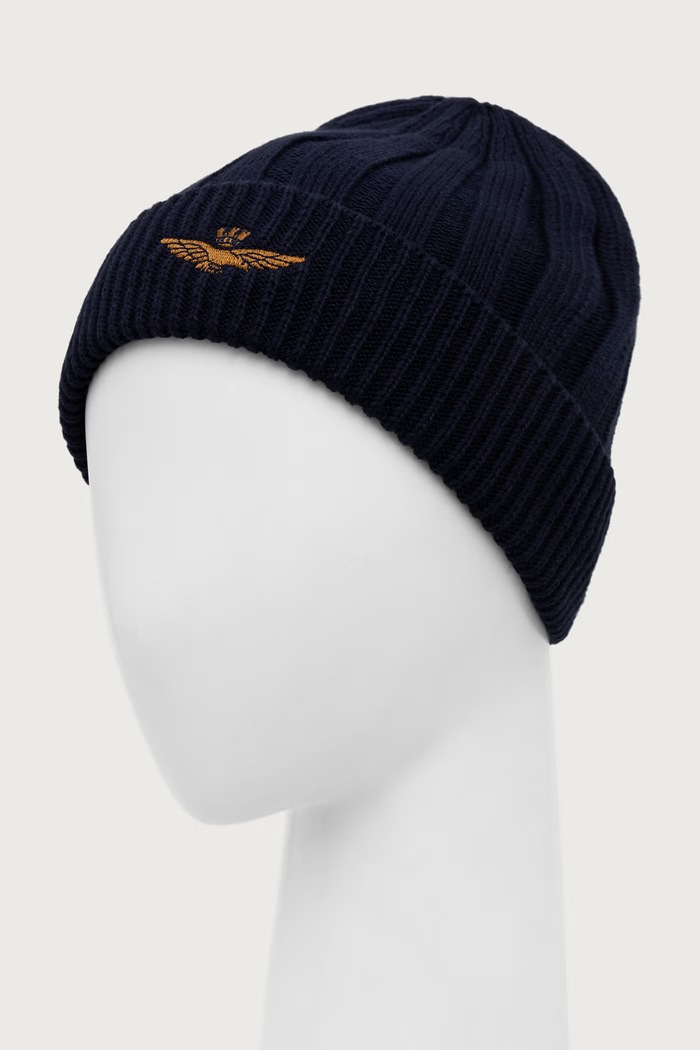 Aeronautica Militare Czapka beanie męska bawełniana CU0098UL00485 granatowy AW26