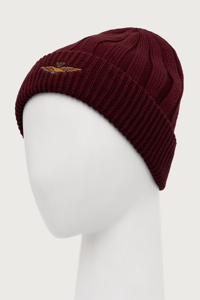 Aeronautica Militare Czapka beanie męska bawełniana CU0098UL00485 bordowy AW26