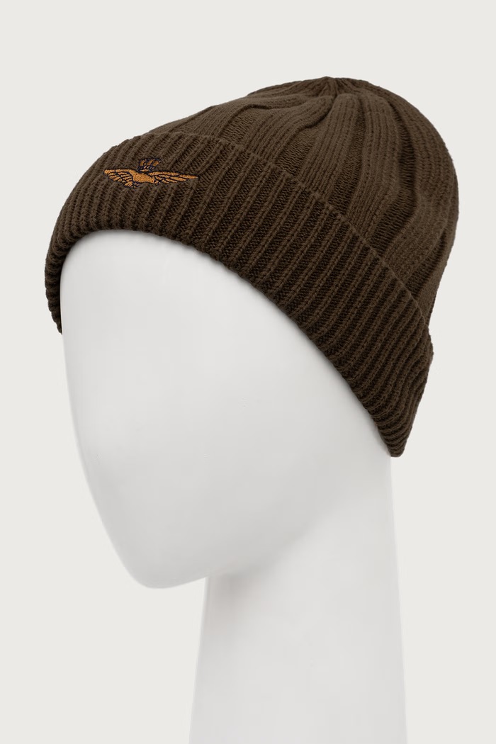 Aeronautica Militare Czapka beanie męska bawełniana CU0098UL00485 zielony AW26