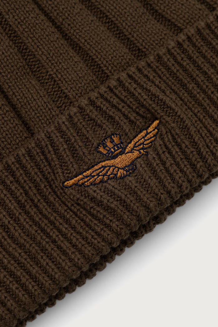 Akcesoria Aeronautica Militare Czapka beanie męska bawełniana CU0098UL00485 zielony