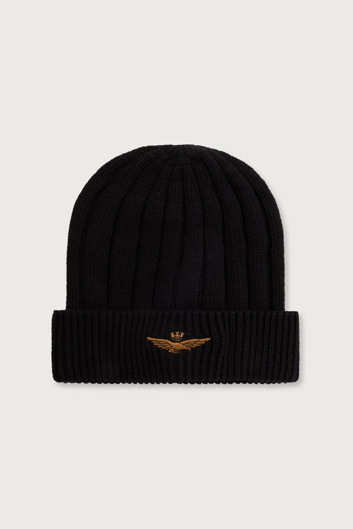 Aeronautica Militare Czapka beanie męska bawełniana czarny CU0098UL00485