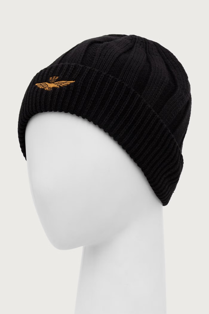 Aeronautica Militare Czapka beanie męska bawełniana CU0098UL00485 czarny AW26