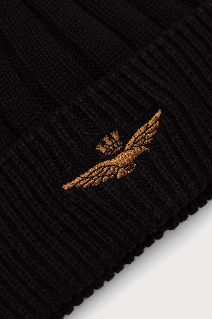 Akcesoria Aeronautica Militare Czapka beanie męska bawełniana CU0098UL00485 czarny