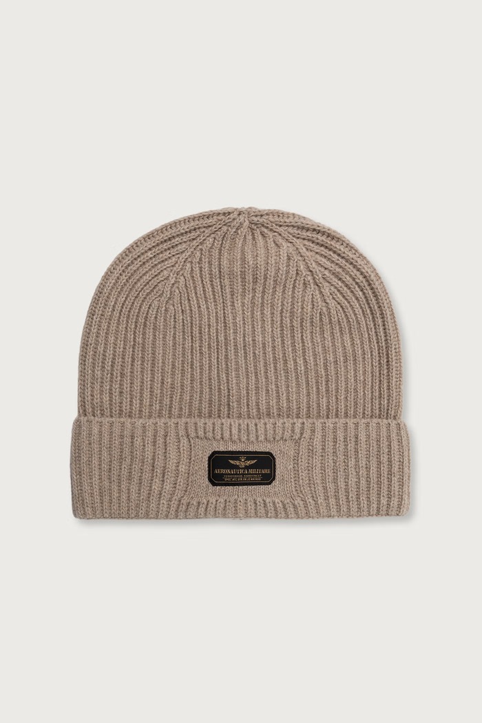 Aeronautica Militare Czapka beanie męska z dodatkiem wełny beżowy CU0096UL00491