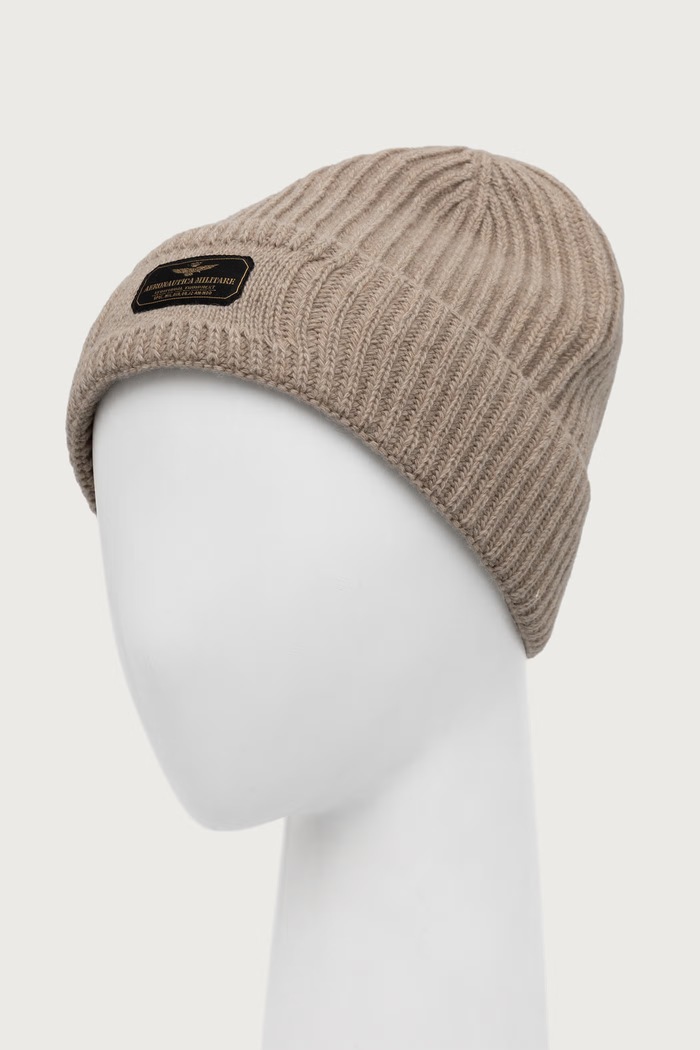 Aeronautica Militare Czapka beanie męska z dodatkiem wełny CU0096UL00491 beżowy AW26