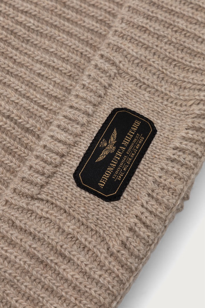 Akcesoria Aeronautica Militare Czapka beanie męska z dodatkiem wełny CU0096UL00491 beżowy