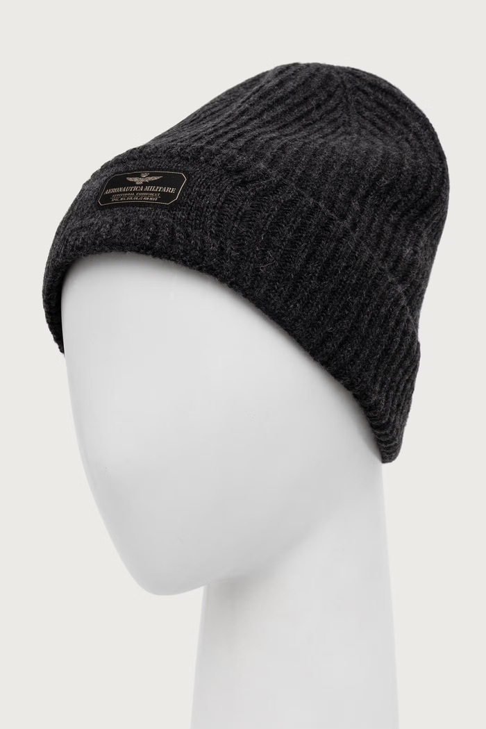 Aeronautica Militare Czapka beanie męska z dodatkiem wełny CU0096UL00491 szary AW26
