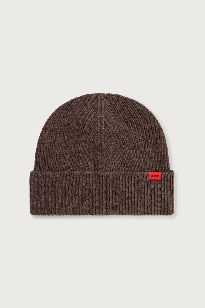 HUGO Σκούφος beanie ανδρικός με μαλλί Xisk καφέ 50571010