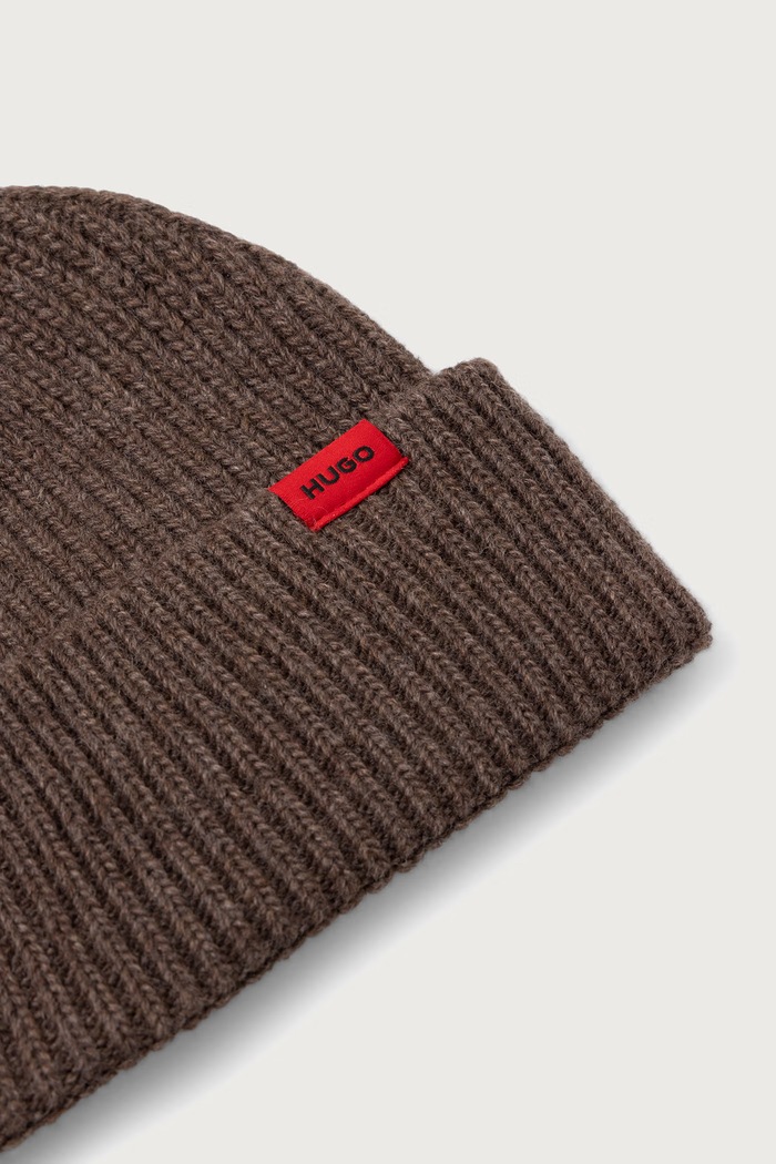 Αξεσουάρ HUGO Σκούφος beanie ανδρικός με μαλλί Xisk 50571010 καφέ