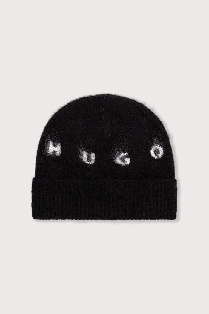 HUGO Beanie kapa za muškarce s dodatkom vune Xine crna 50570849