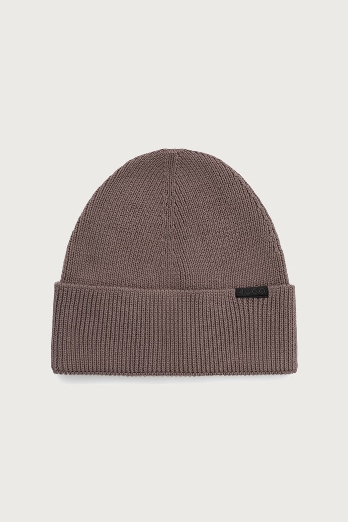 HUGO Czapka beanie męska bawełniana Xential brązowy 50570999