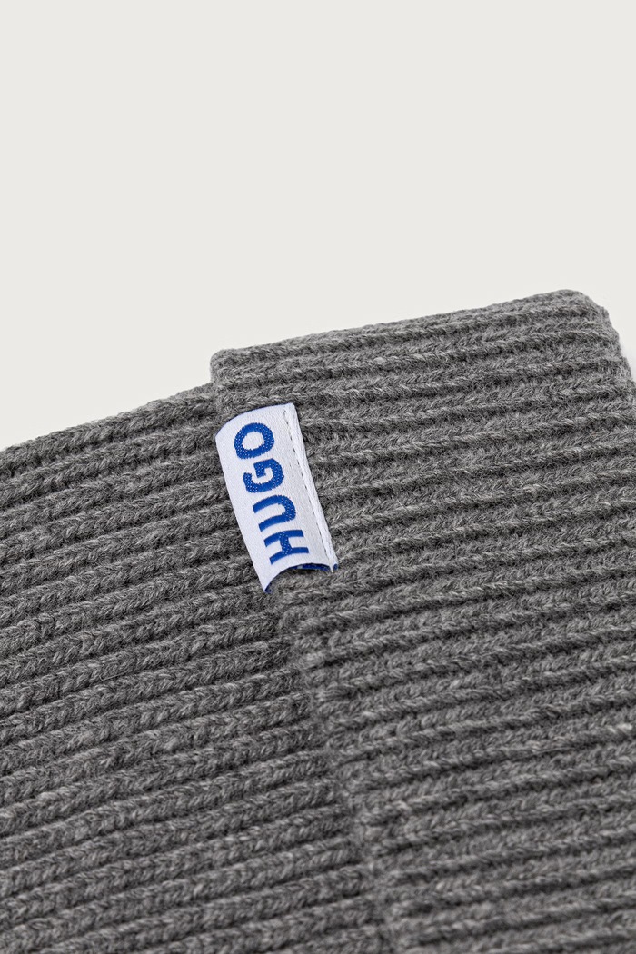 HUGO Blue Čiapka beanie pánska s vlnou Xiav_1 50572027 sivá AW26