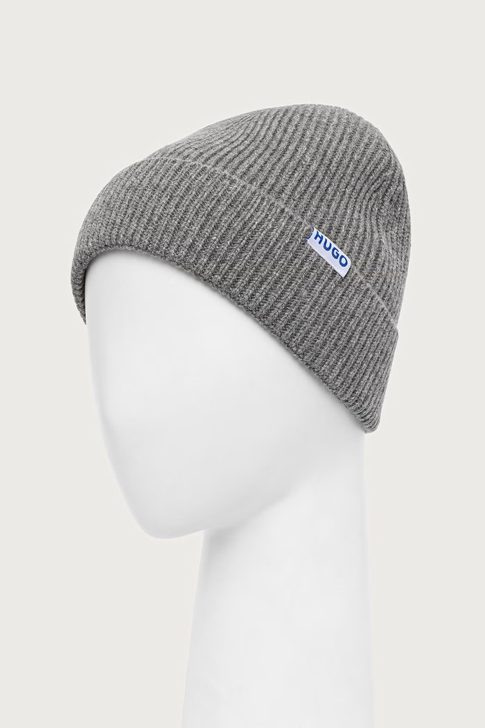 Doplnky HUGO Blue Čiapka beanie pánska s vlnou Xiav_1 50572027 sivá