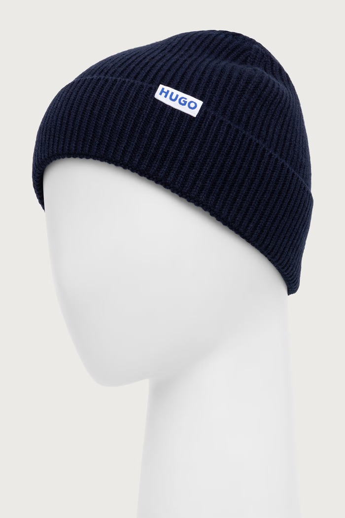 HUGO Blue Czapka beanie męska z wełną Xiav_1 50572027 granatowy AW26