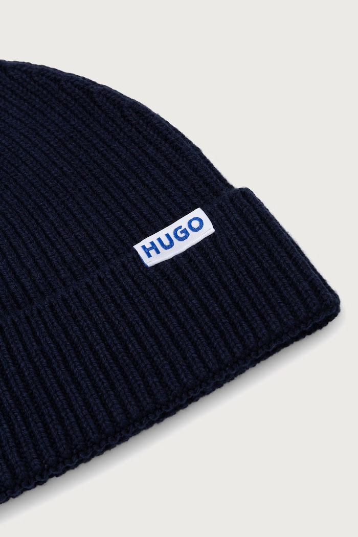 Akcesoria HUGO Blue Czapka beanie męska z wełną Xiav_1 50572027 granatowy