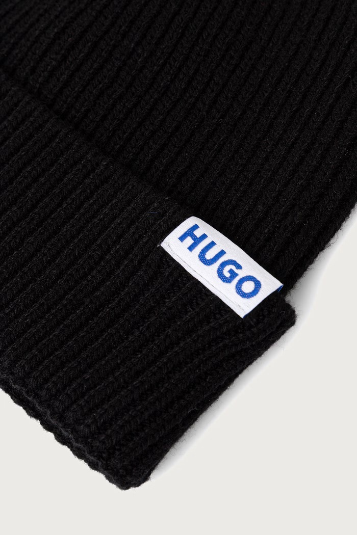 Doplnky HUGO Blue Čiapka beanie pánska s vlnou Xiav_1 50572027 čierna