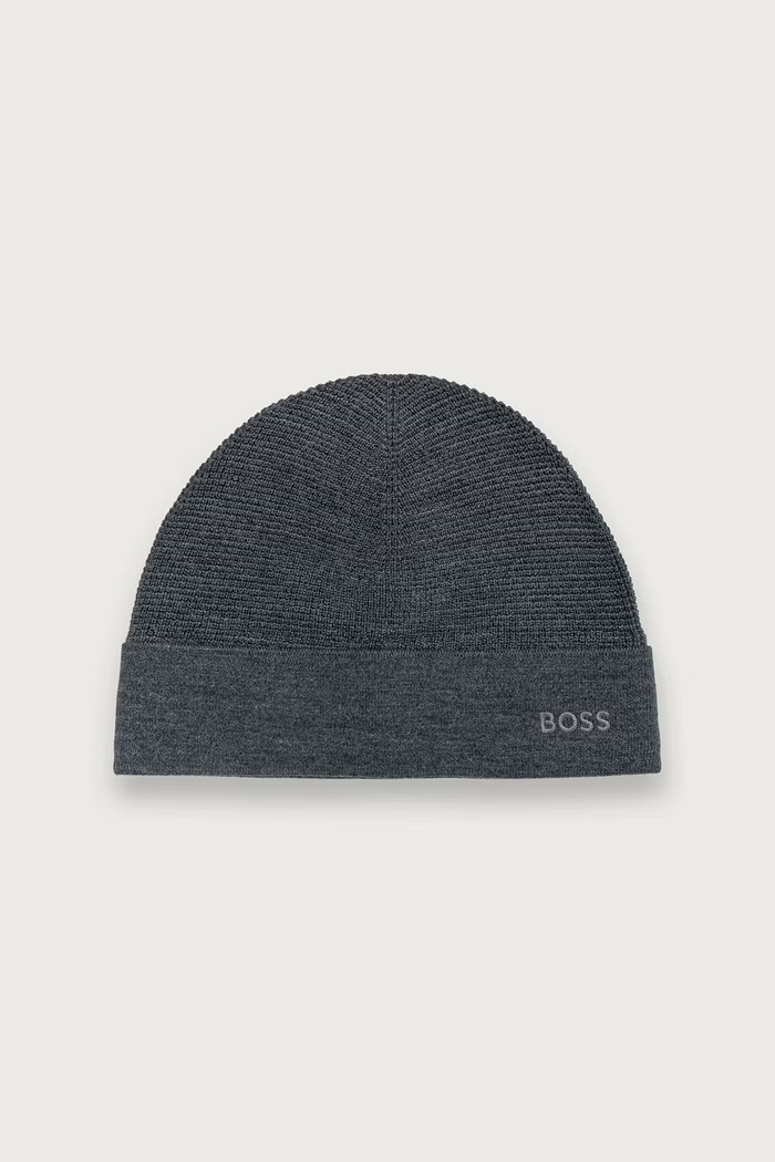 BOSS Green Čiapka pánska s prímesou vlny Aflix_Beanie sivá 50572052