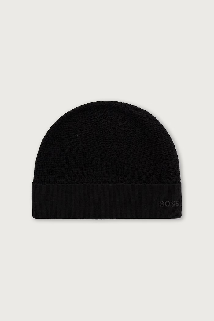 BOSS Green Čiapka pánska s prímesou vlny Aflix_Beanie čierna 50572052