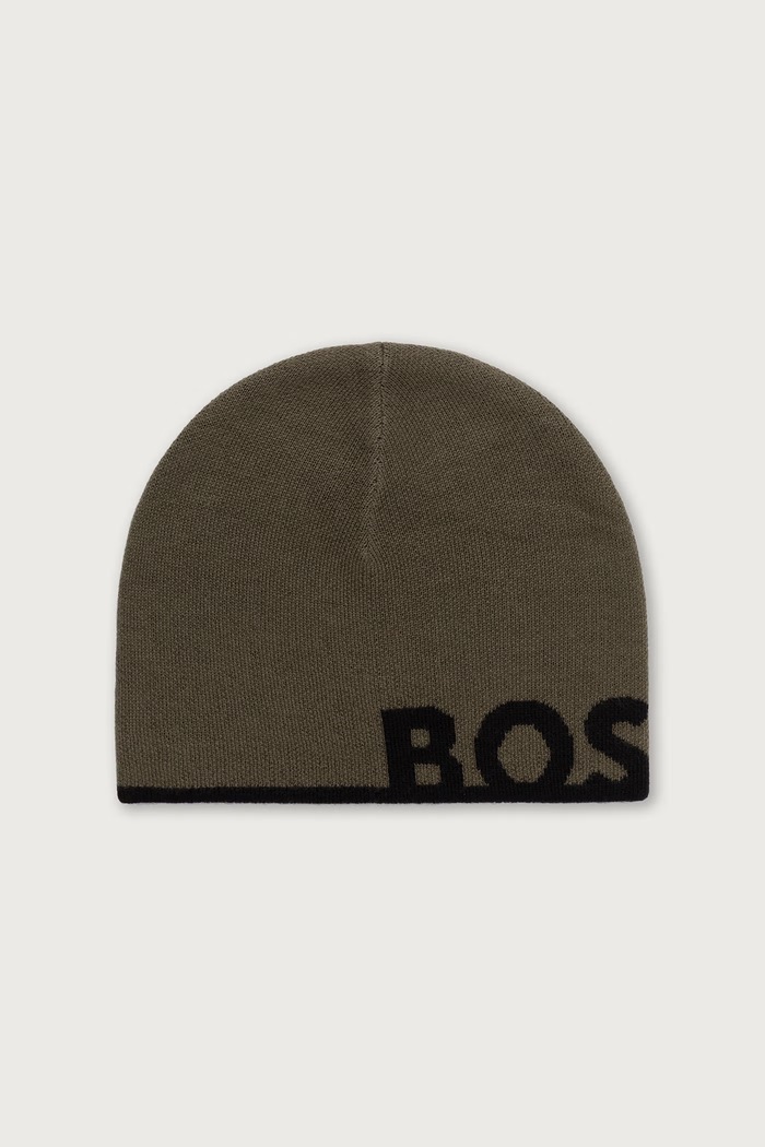 BOSS Green Czapka męska z dodatkiem wełny Reviso_Beanie zielony 50572050