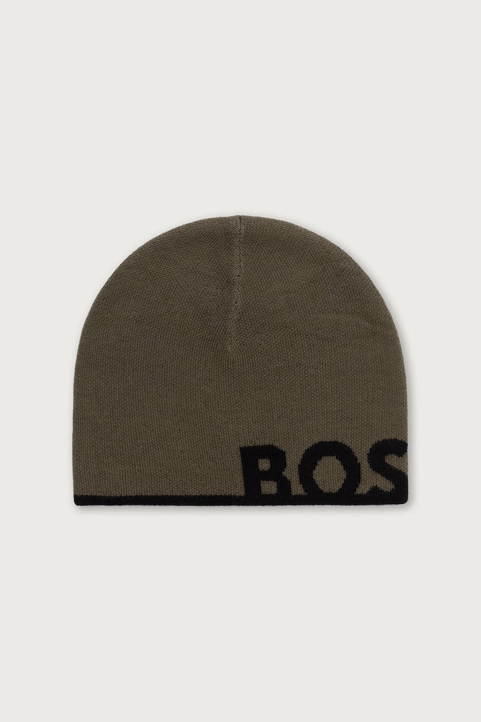 BOSS Green Czapka męska z dodatkiem wełny Reviso_Beanie zielony 50572050