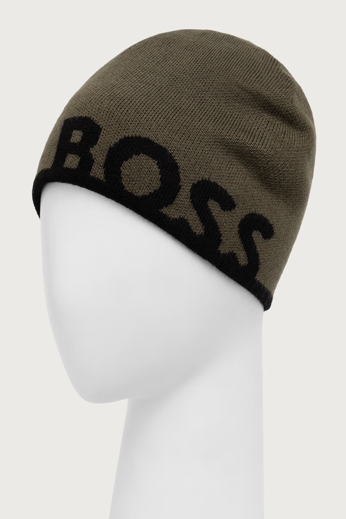 BOSS Green Czapka męska z dodatkiem wełny Reviso_Beanie 50572050 zielony AW26
