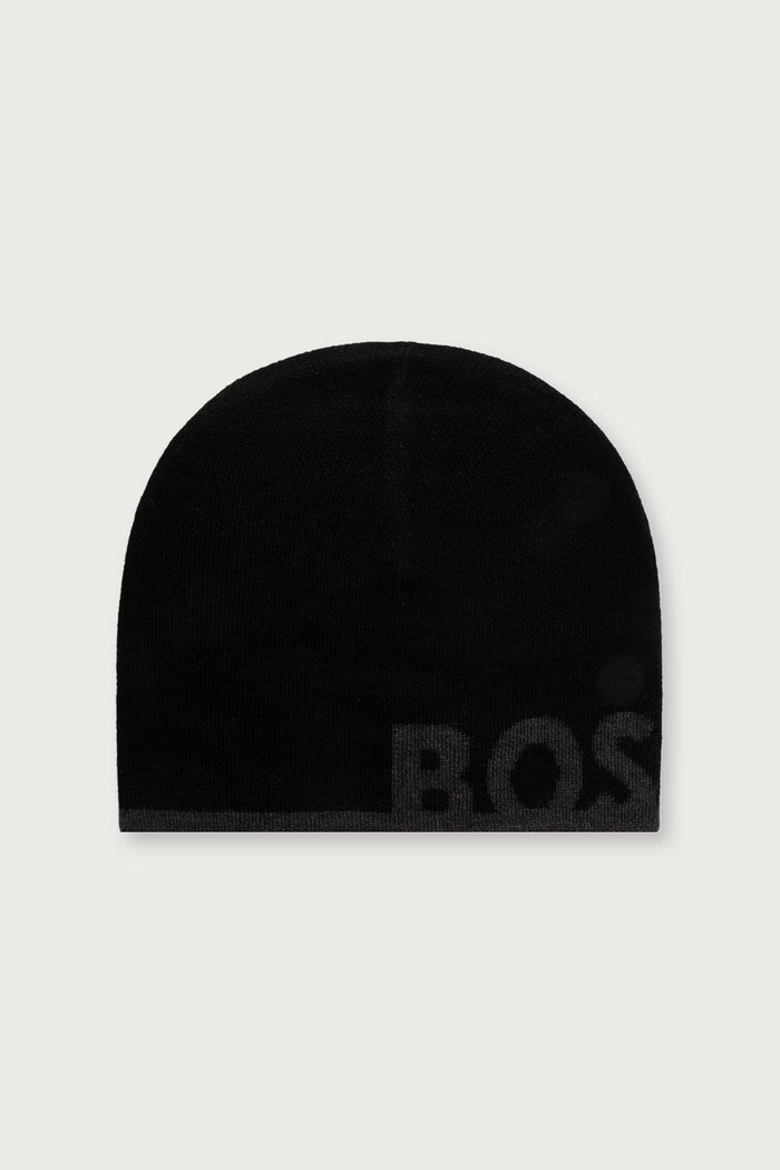 BOSS Green Kapa za muškarce s dodatkom vune Reviso_Beanie crna 50572050