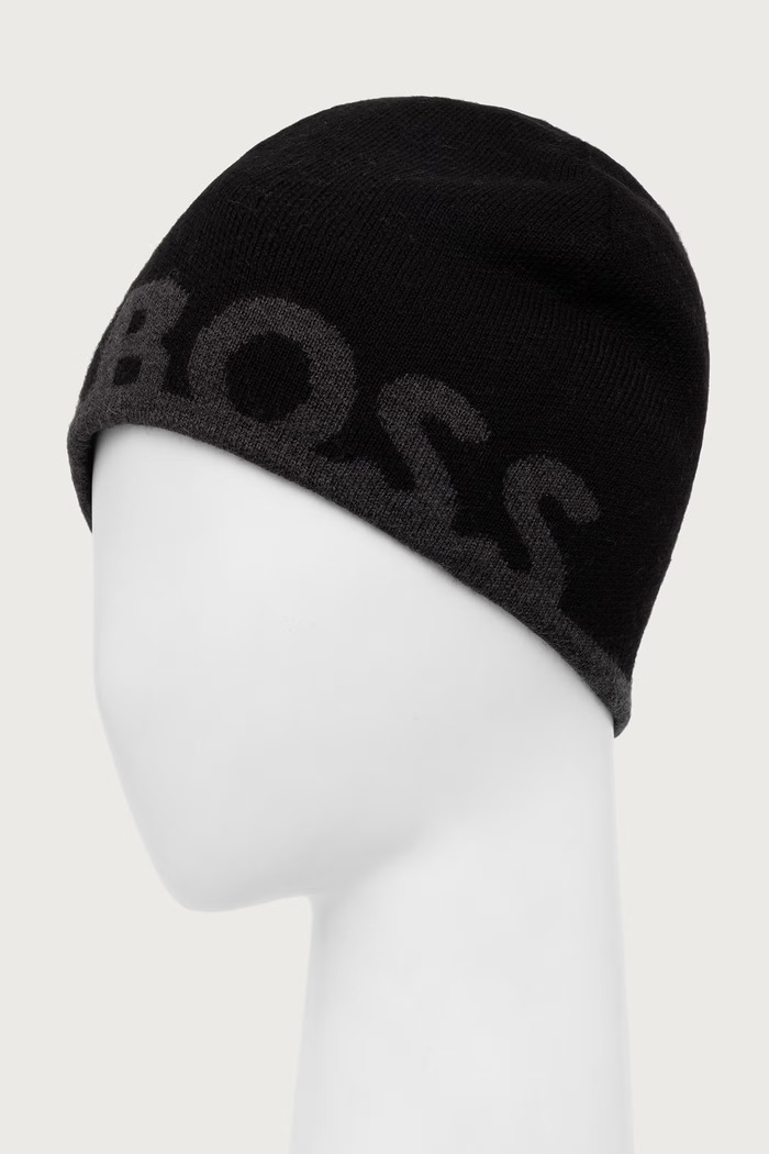BOSS Green Kapa za muškarce s dodatkom vune Reviso_Beanie 50572050 crna AW26