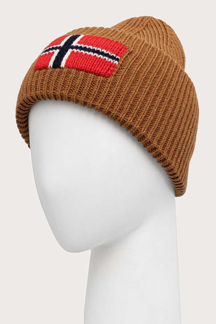 Akcesoria Napapijri Czapka beanie męska z wełną Evei NP0A8AM2WS21 brązowy