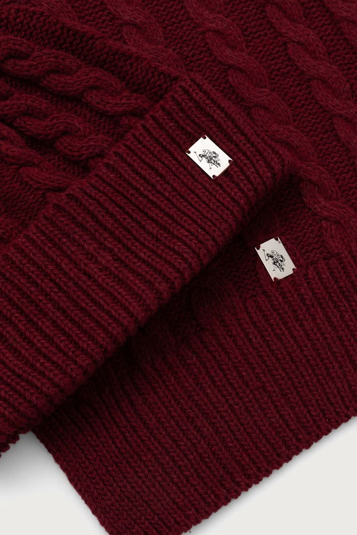 Σετ ανδρικό από πρόσμιξη μαλλιού CABLE KNIT SET U.S. Polo Assn. μπορντό MUP4486