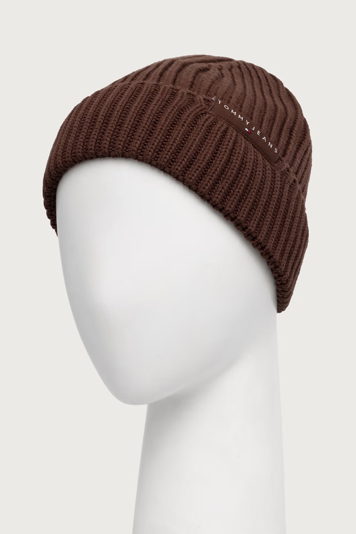 Tommy Jeans Шапка beanie мъжка от памук AM0AM14865 кафяв AW26