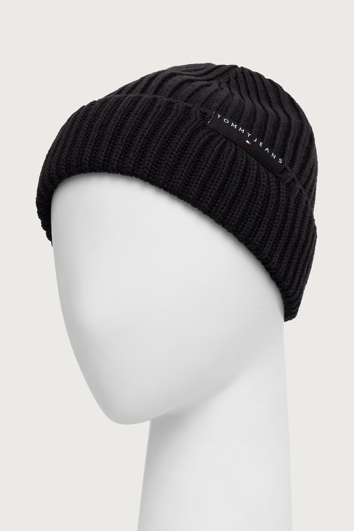 Tommy Jeans Шапка beanie мъжка от памук AM0AM14865 черен AW26