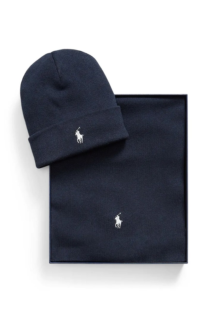 Polo Ralph Lauren Czapka i szalik męskie bawełniane 710B28980 granatowy AW26