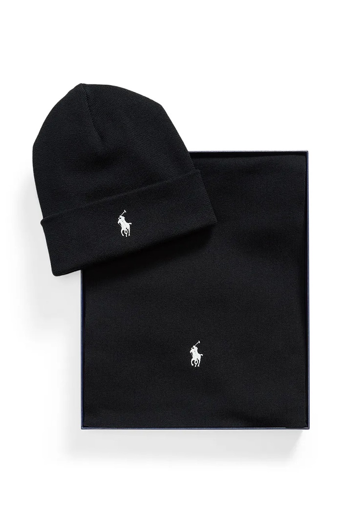 Polo Ralph Lauren Czapka i szalik męskie bawełniane 710B28980 czarny AW26