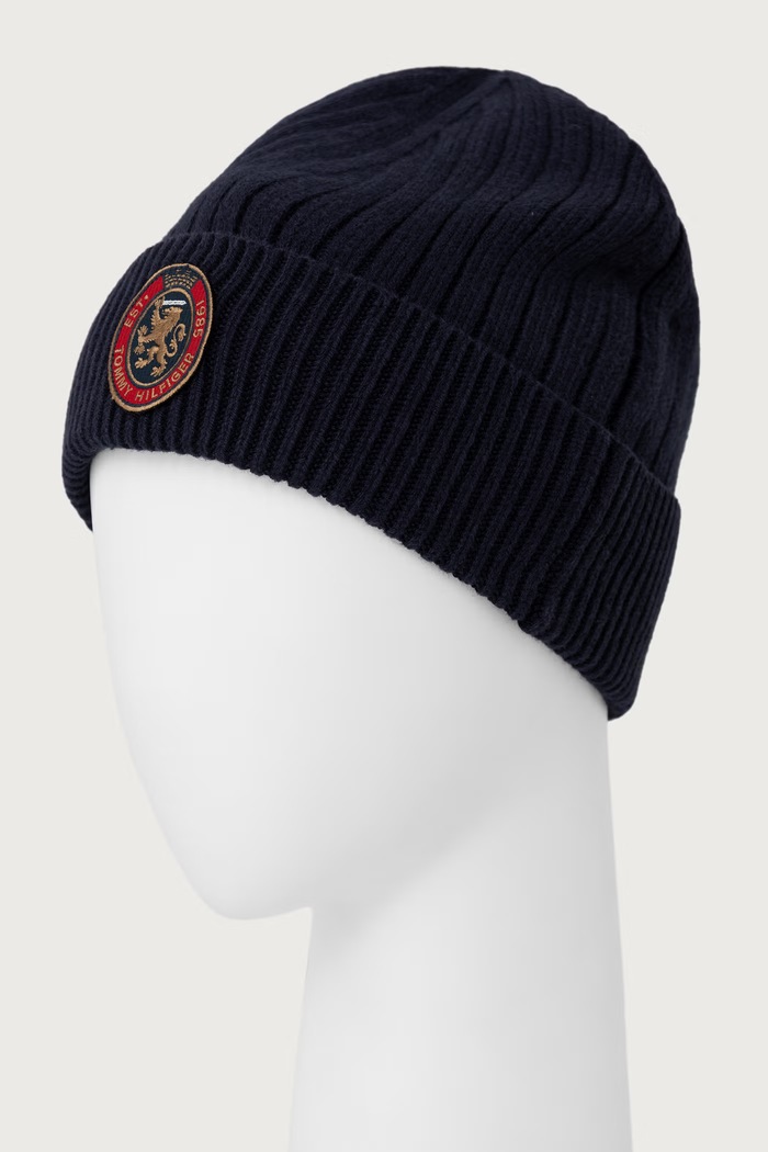 Doplňky Tommy Hilfiger Čepice a šála pánská s příměsí vlny AM0AM14586 námořnická modř