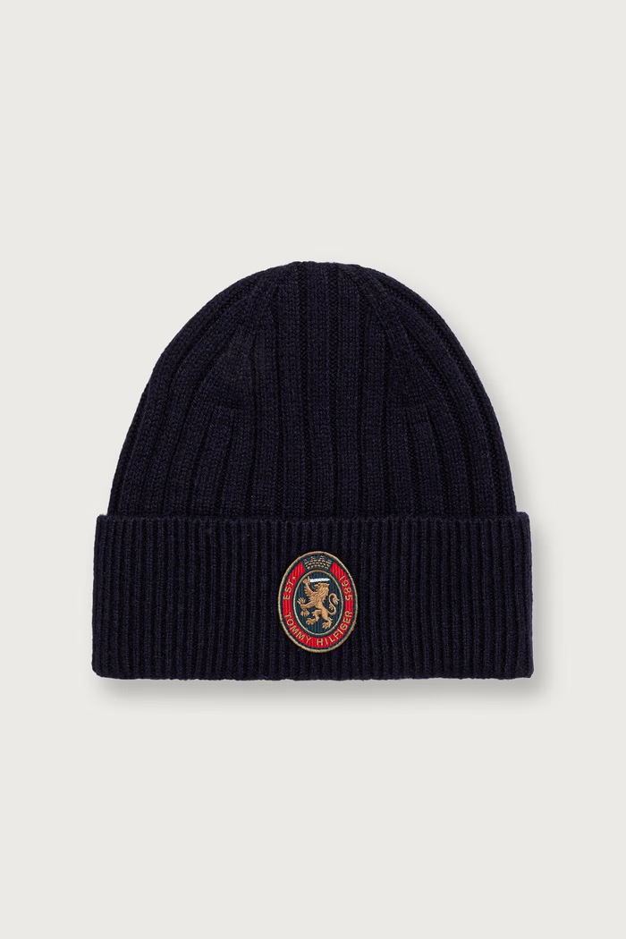 Tommy Hilfiger Beanie kapa moška z volno mornarsko modra AM0AM14885
