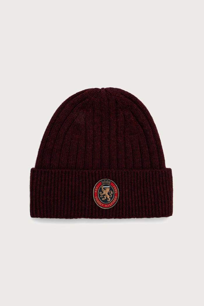 Tommy Hilfiger Beanie kapa moška z volno bordo AM0AM14885