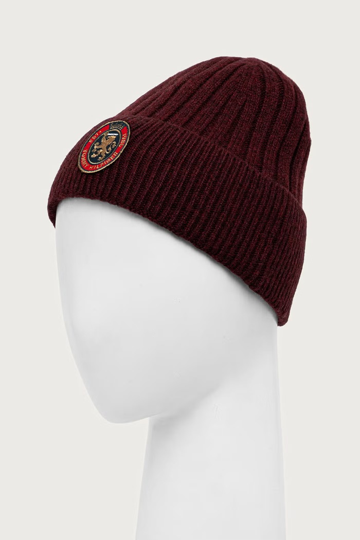 Dodatki Tommy Hilfiger Beanie kapa moška z volno AM0AM14885 bordo