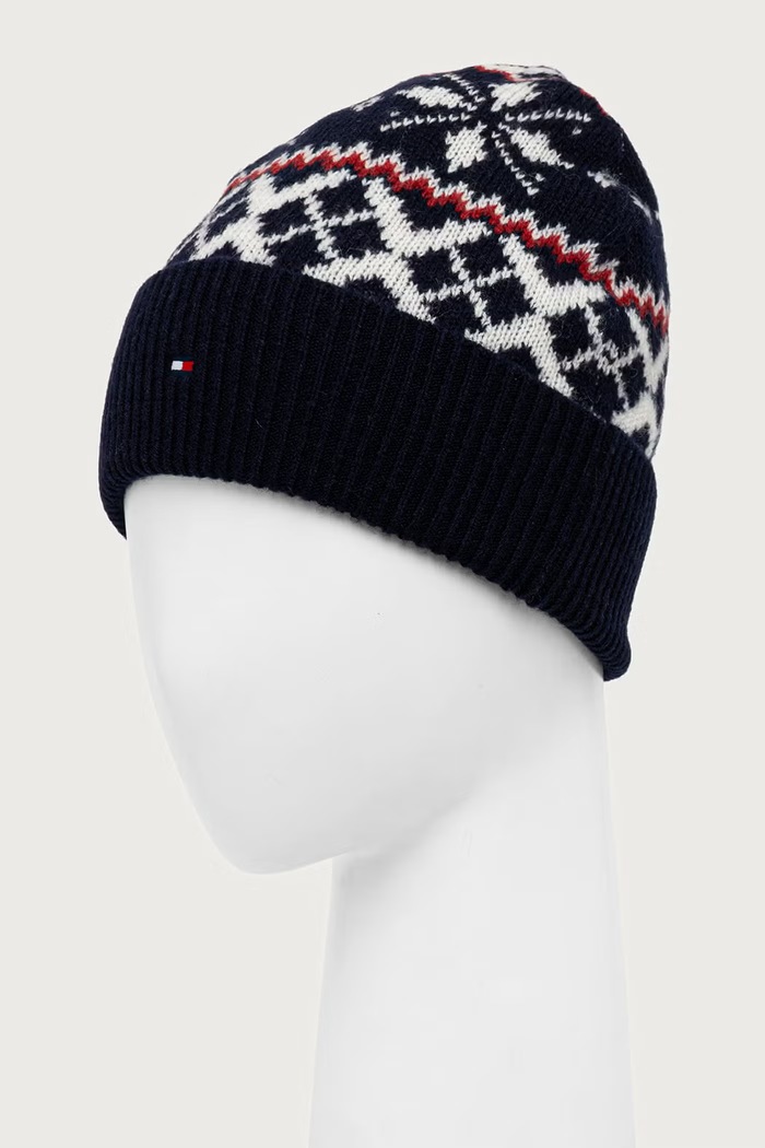 Dodatki Tommy Hilfiger Beanie kapa moška z volno AM0AM14860 mornarsko modra