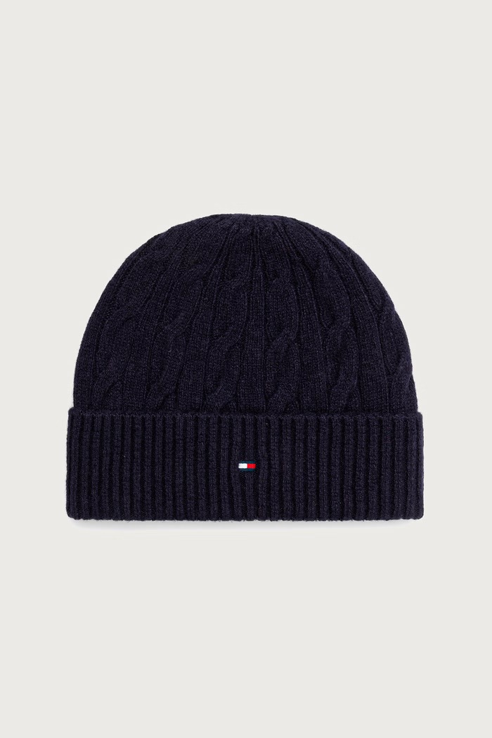 Tommy Hilfiger Beanie kapa za muškarce s vunom mornarsko plava AM0AM14859