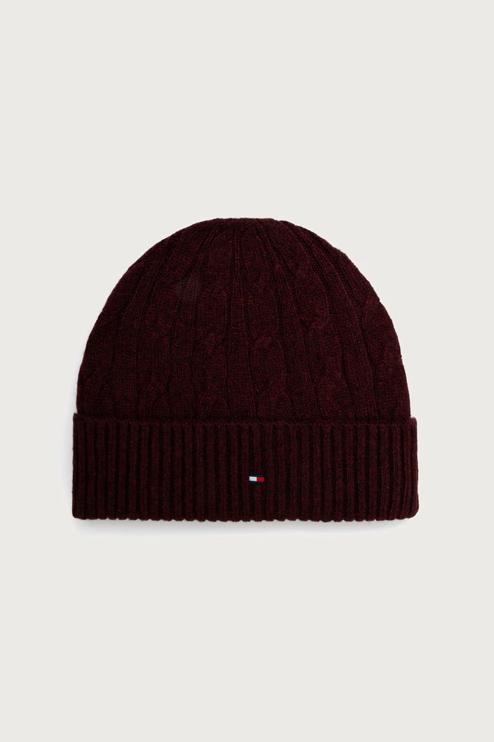Tommy Hilfiger Beanie kapa moška z volno bordo AM0AM14859