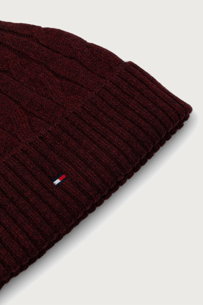 Tommy Hilfiger Beanie kapa moška z volno AM0AM14859 bordo AW26
