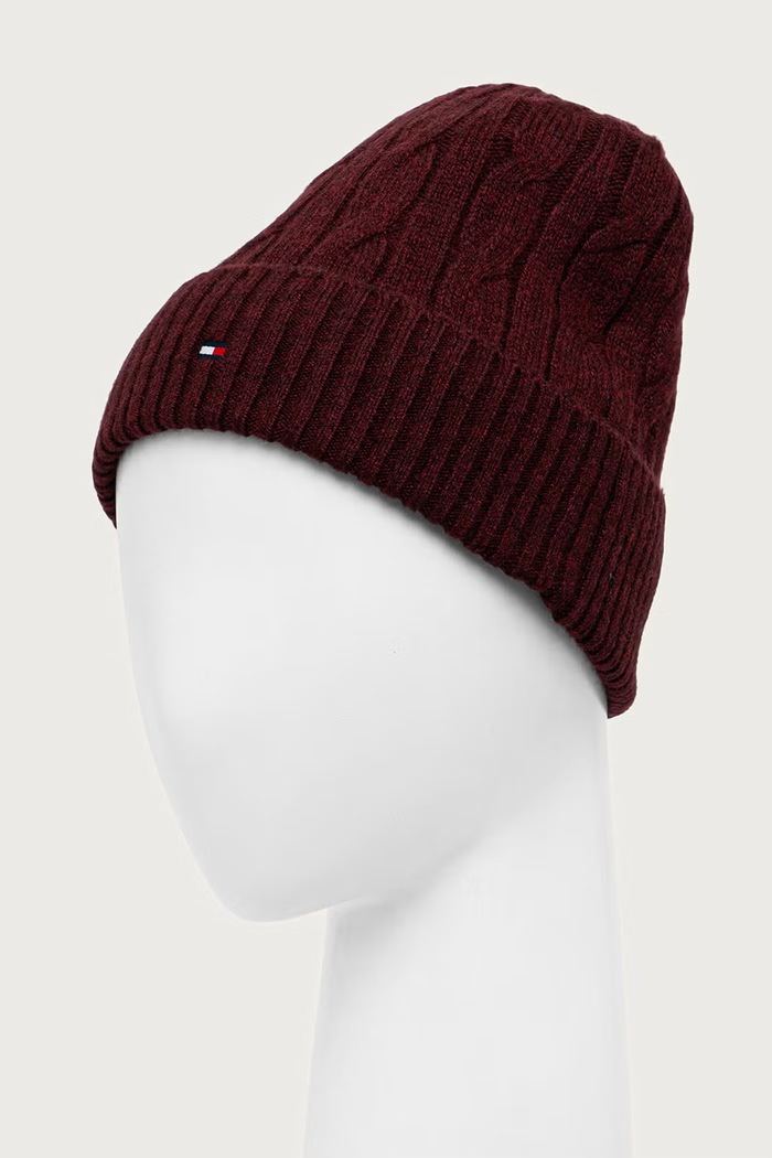Dodatki Tommy Hilfiger Beanie kapa moška z volno AM0AM14859 bordo