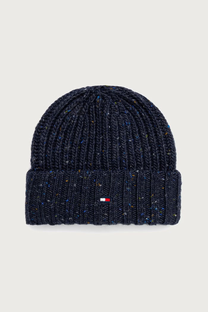 Tommy Hilfiger Beanie kapa za muškarce s vunom mornarsko plava AM0AM14710