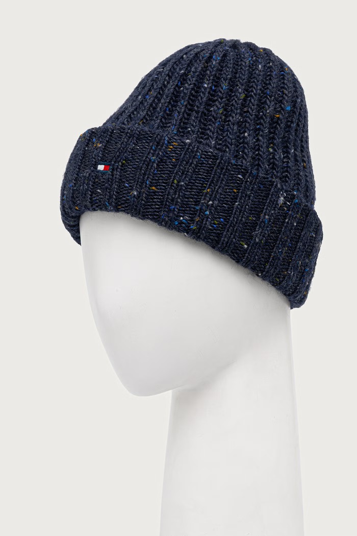 Tommy Hilfiger Beanie kapa za muškarce s vunom AM0AM14710 mornarsko plava AW26
