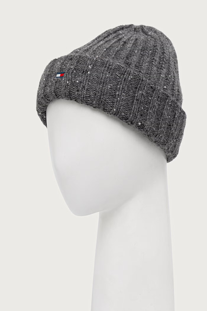 Tommy Hilfiger Beanie kapa za muškarce s vunom AM0AM14710 siva AW26