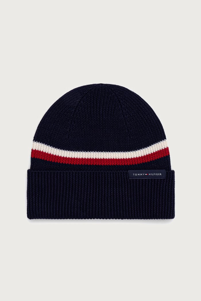 Tommy Hilfiger Beanie kapa za muškarce s vunom mornarsko plava AM0AM14534