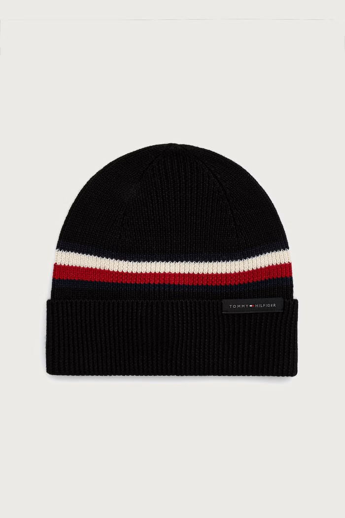 Tommy Hilfiger Beanie kapa za muškarce s vunom crna AM0AM14534