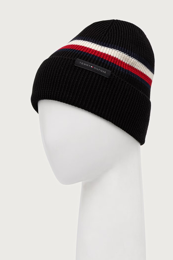 Tommy Hilfiger Beanie kapa za muškarce s vunom AM0AM14534 crna AW26